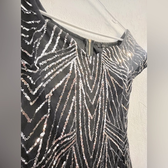 Iris // Sequined Off Shoulder Bodycon Mini Dress in Slate Black - Picture 2 of 5